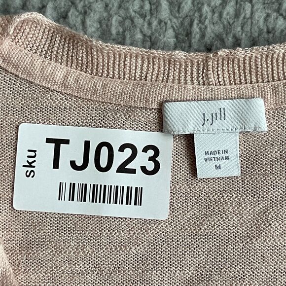 J. Jill Pullover Sweater Women Size M Pink V Neck Linen Long Sleeve Lightweight - Picture 2 of 9